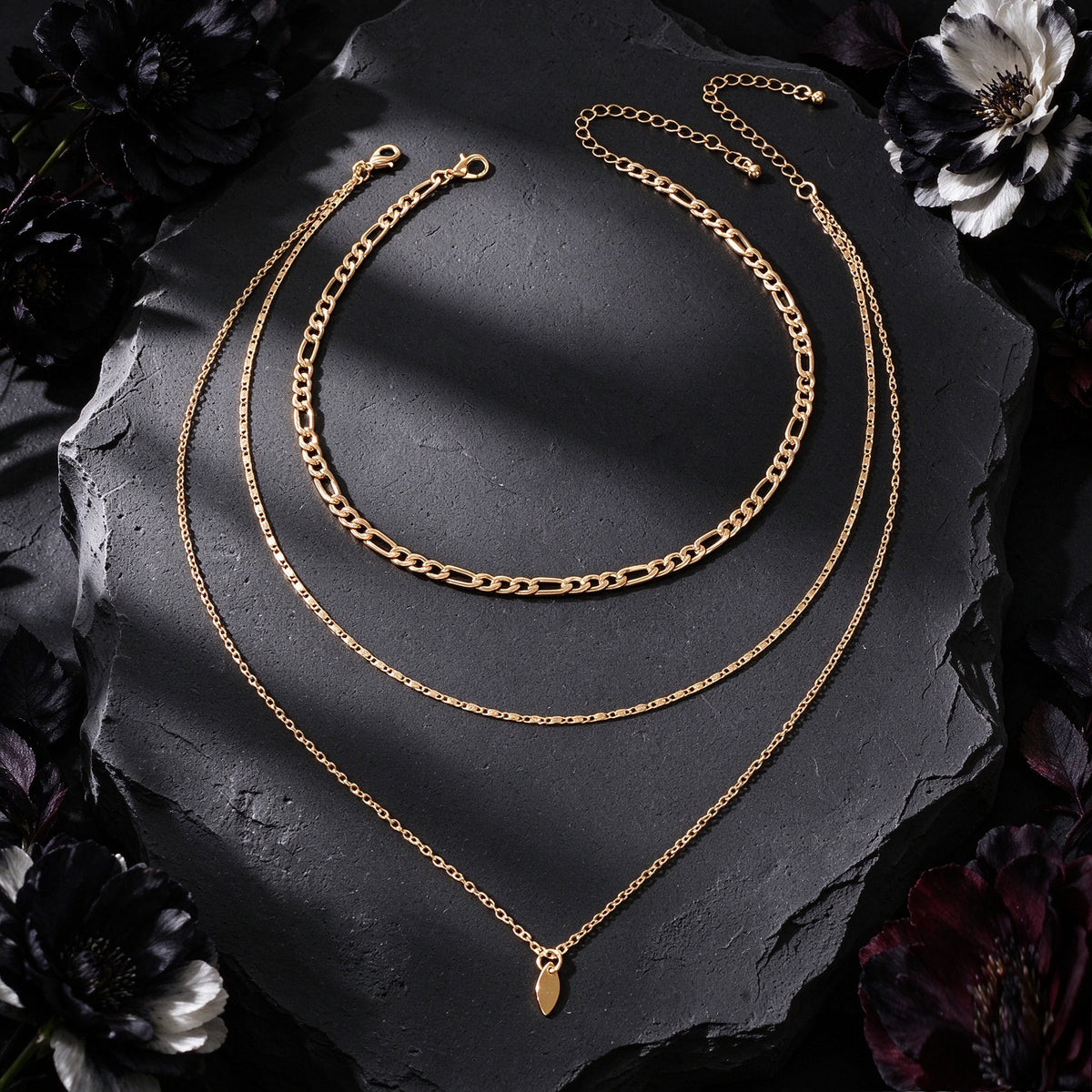 2PCS Gold Silver Layered Figaro Chain Leaf Pendant Necklace Dainty Jewelry gift