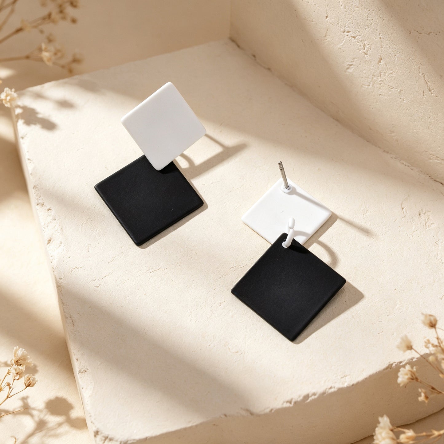 Retro Two Tone Geometric Square Stud Earrings Elegant Daily Party Jewelry Gift