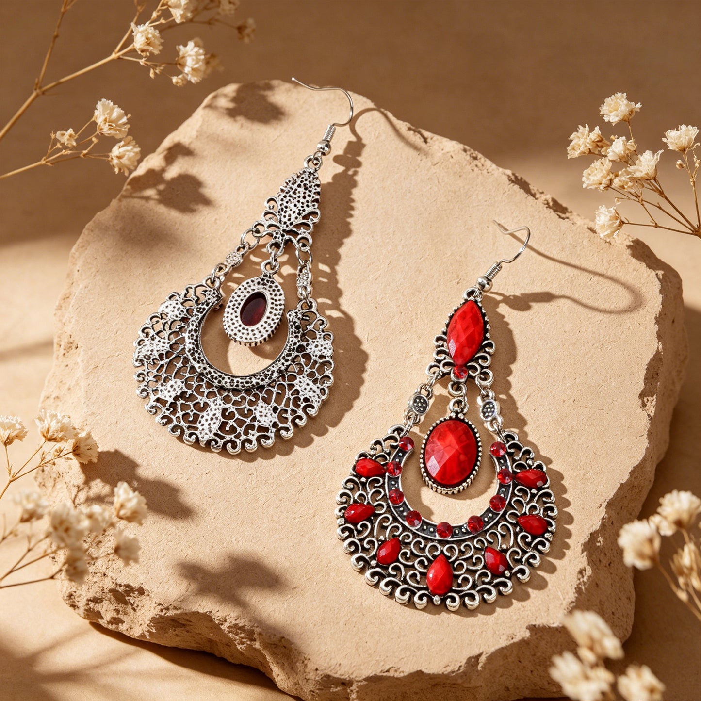 Boho Beads Decor Antique Silver Water Drop Dangle Earrings Beach Vacation Travel Jewelry