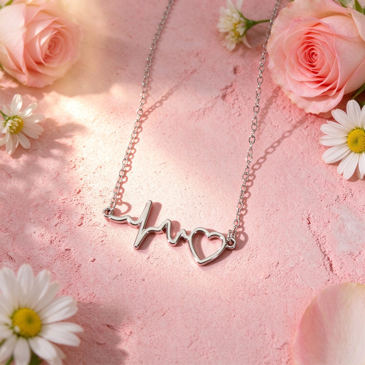 Gold Silver Heartbeat Pendant Necklace Sweet Love Symbol Jewellery Romantic Gift