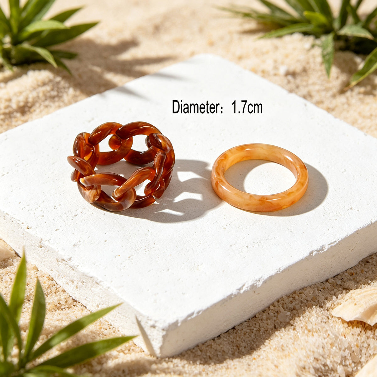 2pcs Resin Link Circle Stackable Finger Rings Boho Summer Beach Vacation Jewelry