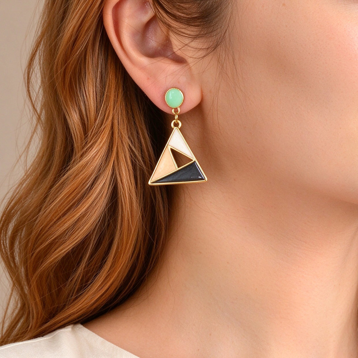 Trendy Geometric Triangle Dangle Earring Color Block Enamel Design Retro Jewelry