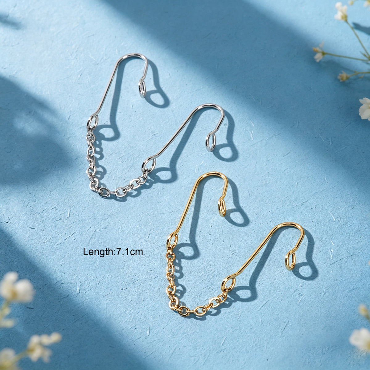 2pcs Hip Hop Street Chain Clip‑On Earrings Casual Simple Non‑Pierced Ear Cuffs