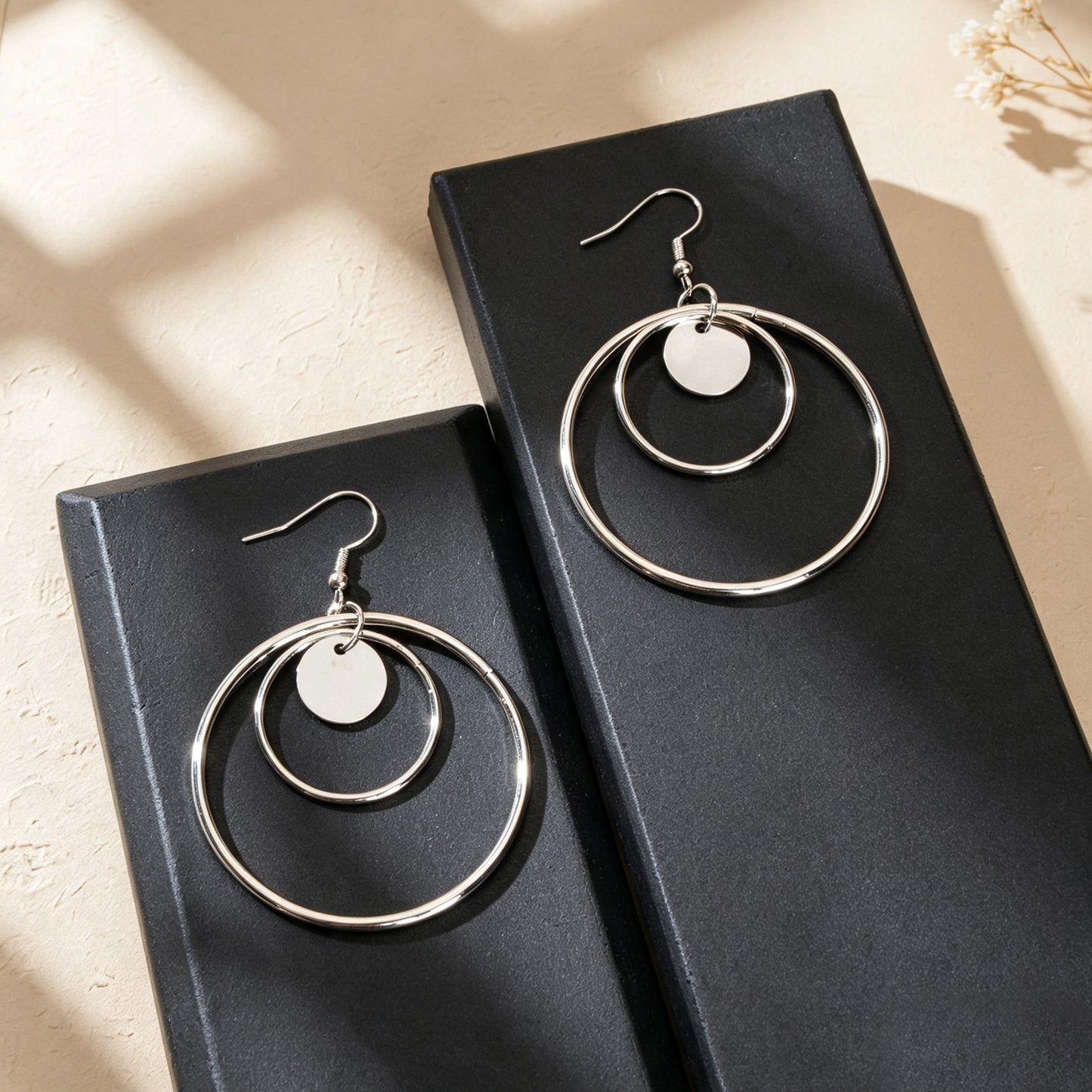 Modern Geometric Circle Dangle Earrings Minimalist Double Hoop Disc Design Daily Officework Jewelry