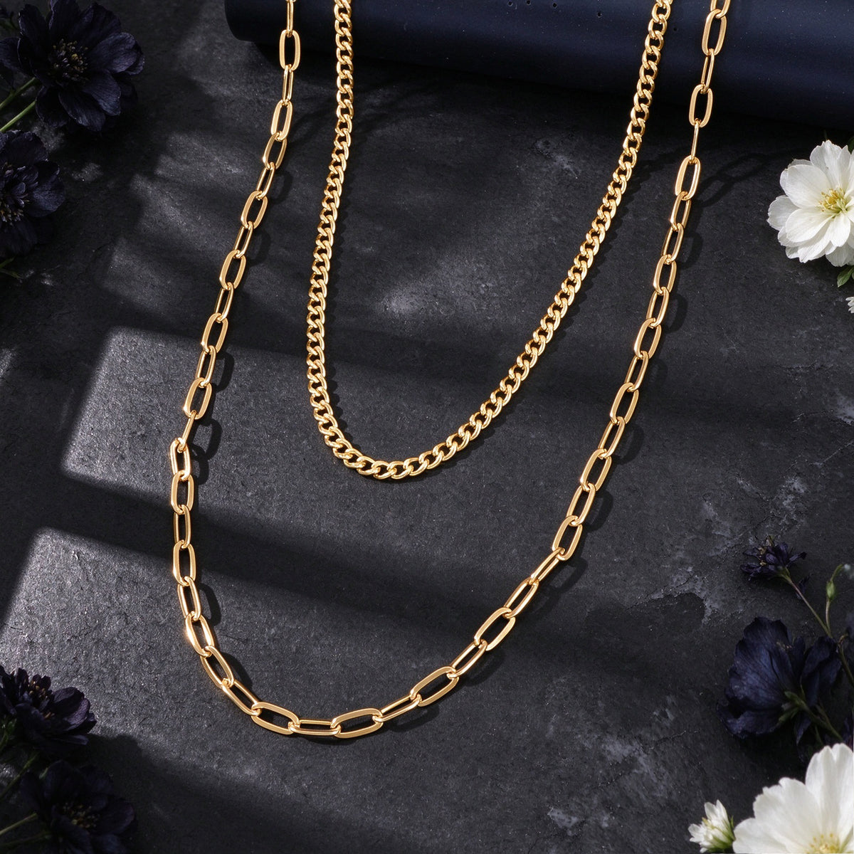 2pcs Minimalist Cool Punk Gold Silver Paperclip Link Cuban Chain Collar Necklace