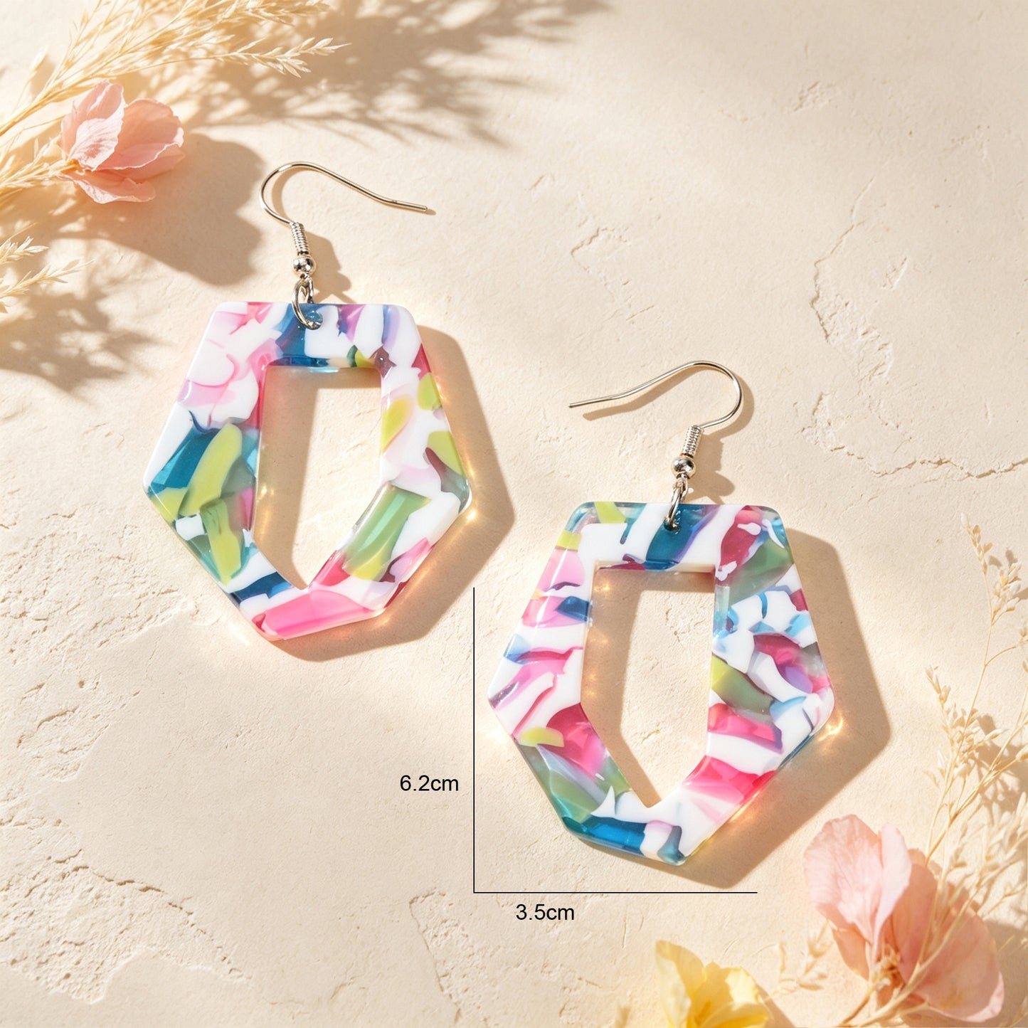 Irregular Geometric Shape Colorful Stone Vein Acrylic Earrings  Beach Vacation Pool Party Jewelry