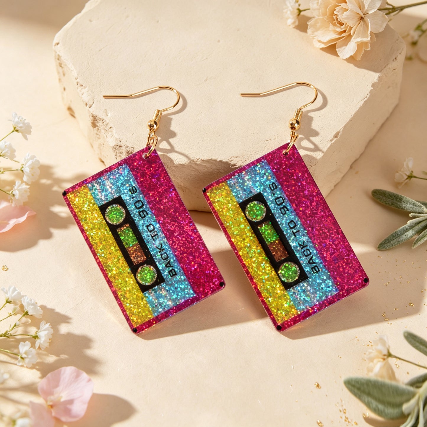 Retro Glitter Colorful Sequins Tape Dangle Earrings Y2K Hip Hop Jewelry for Bar Nightclub Music Festival