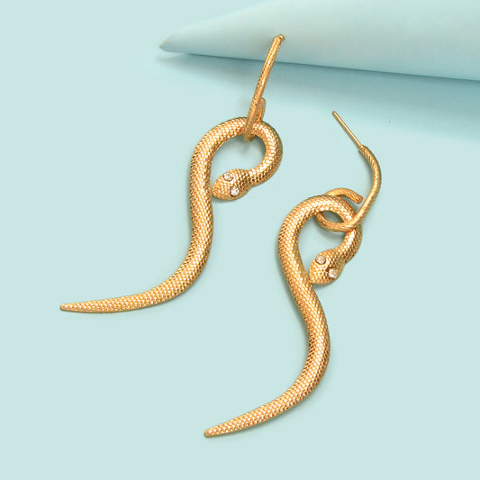 Designer Jewelry Punk Rock Stylish Gold Snake Pendant Pierced Statement Earrings