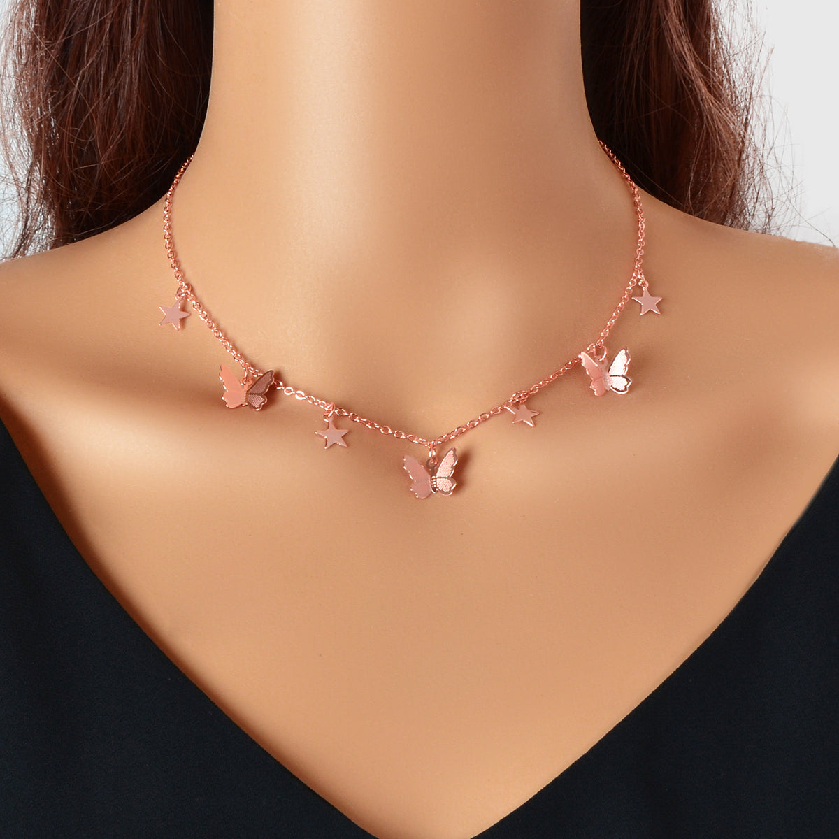 Trendy Gold Chain Star Butterfly Charm Collar Necklace Women Party Decoration