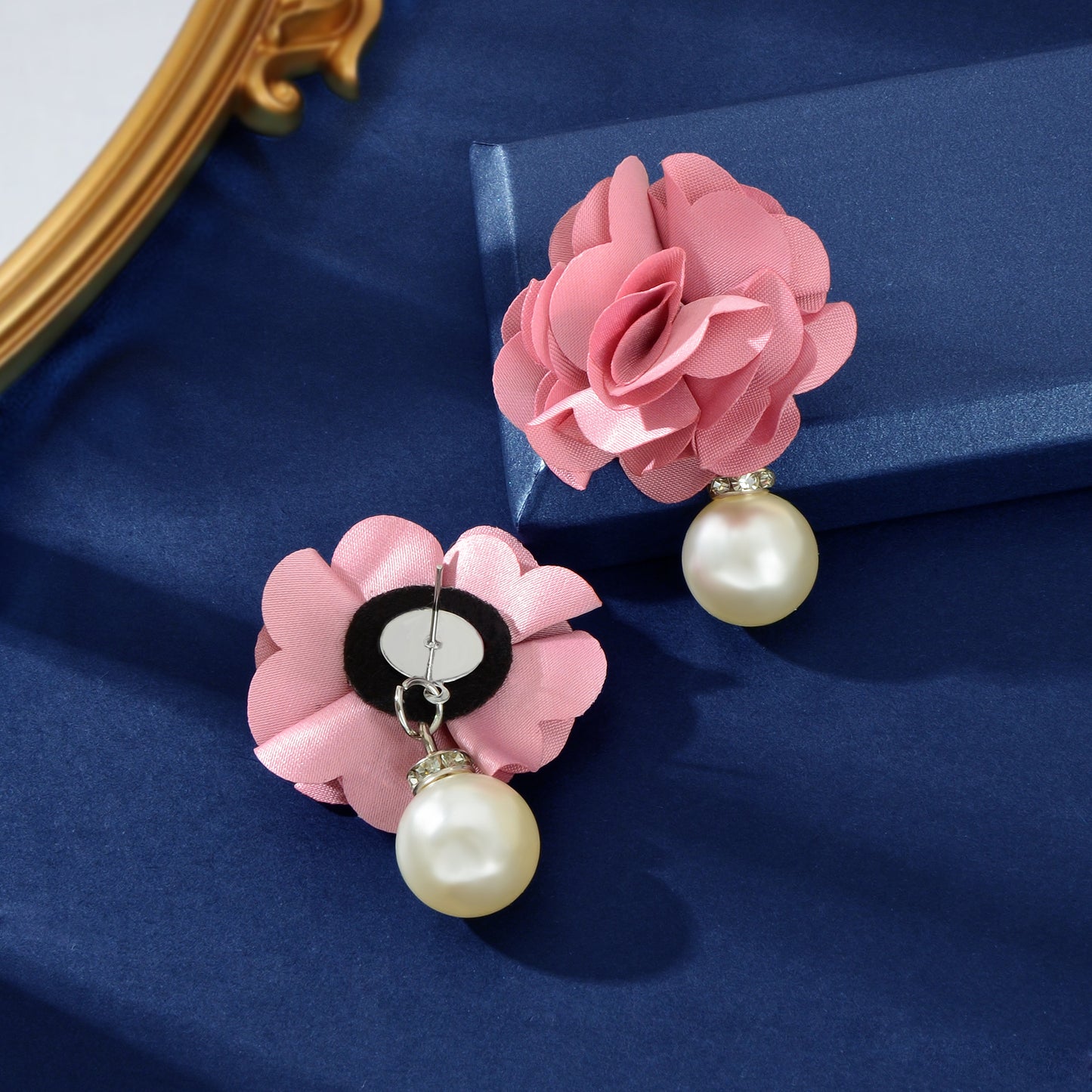 Romantic Imitation Pearl Decor Pink Flower Dangle Earrings Party Prom Jewelry