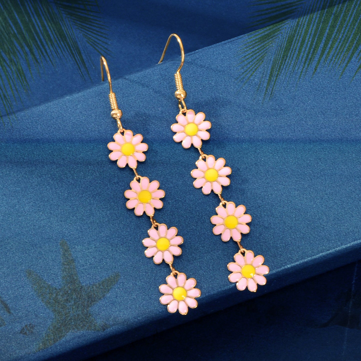 Sweet Pink Flower Long Pendant Dangle Earrings Women Daily Festival Jewelry Gift
