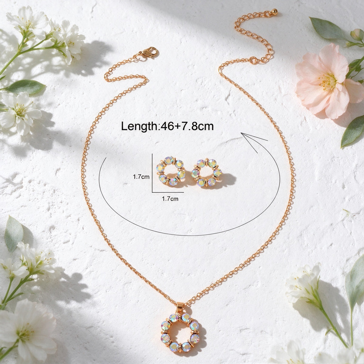 Glitter Flower Stud Earrings Pendant Necklace Jewellery Set Wedding Accessories