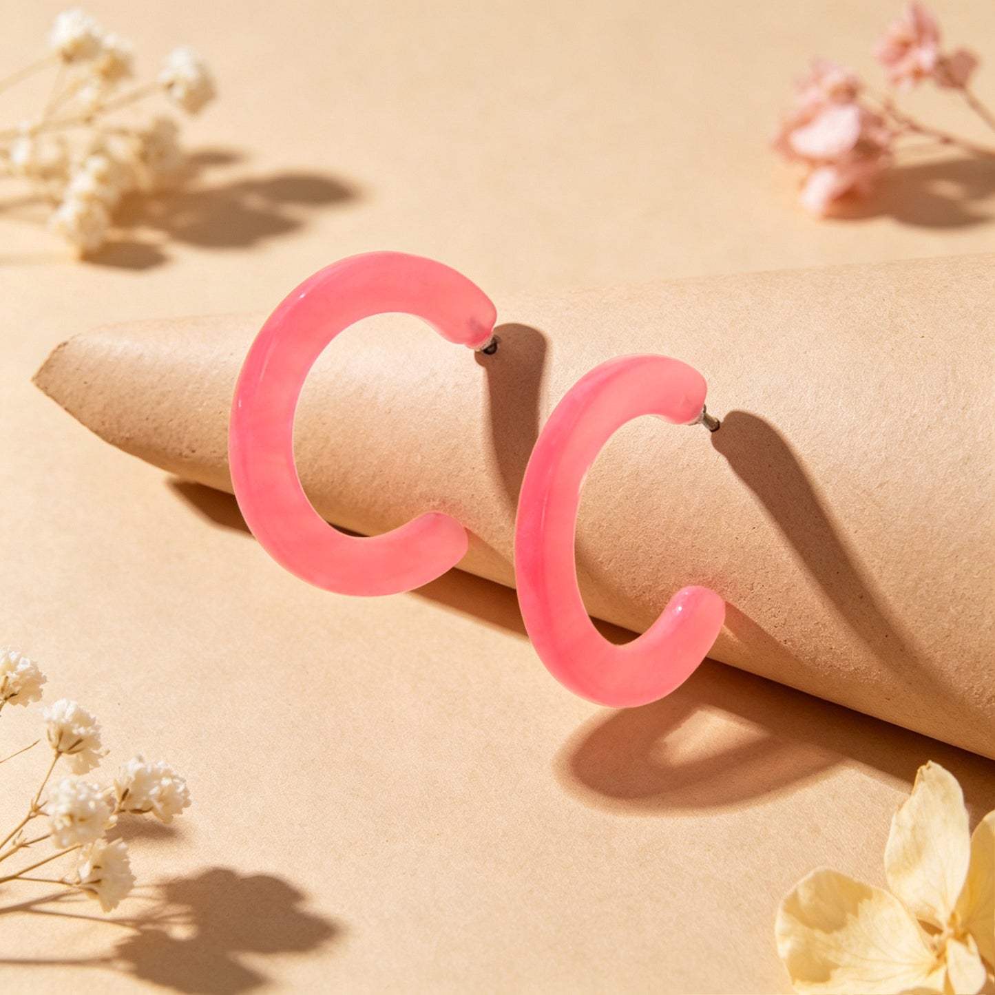 Acrylic C Shape Hoop Stud Earrings Daily Beach Vacation Jewelry Available in multiple colors