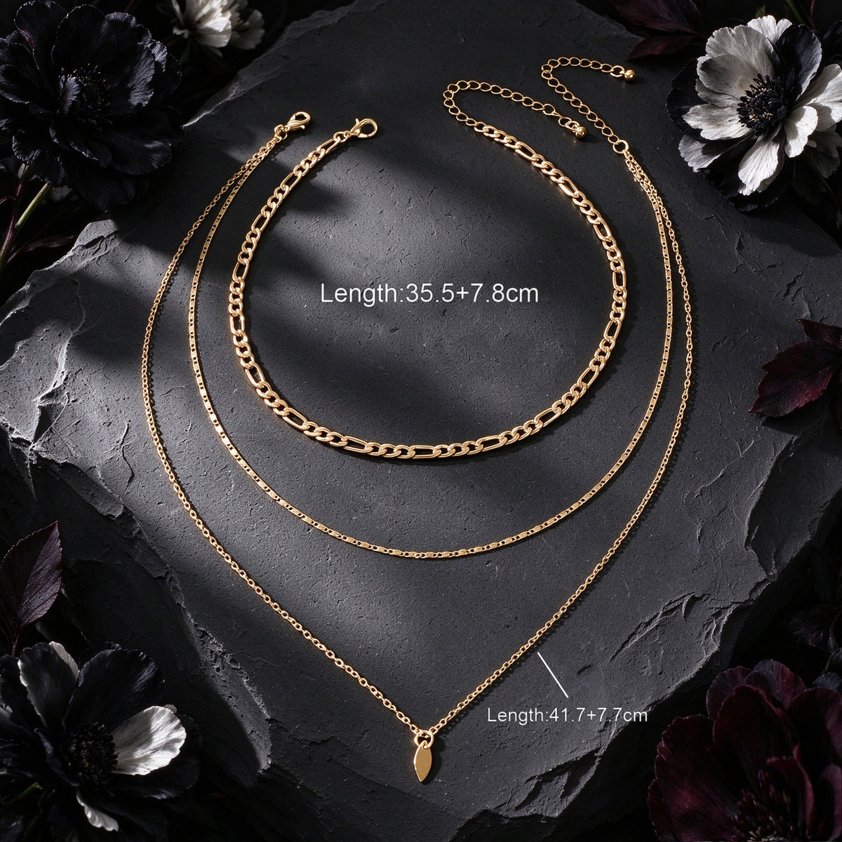 2PCS Gold Silver Layered Figaro Chain Leaf Pendant Necklace Dainty Jewelry gift