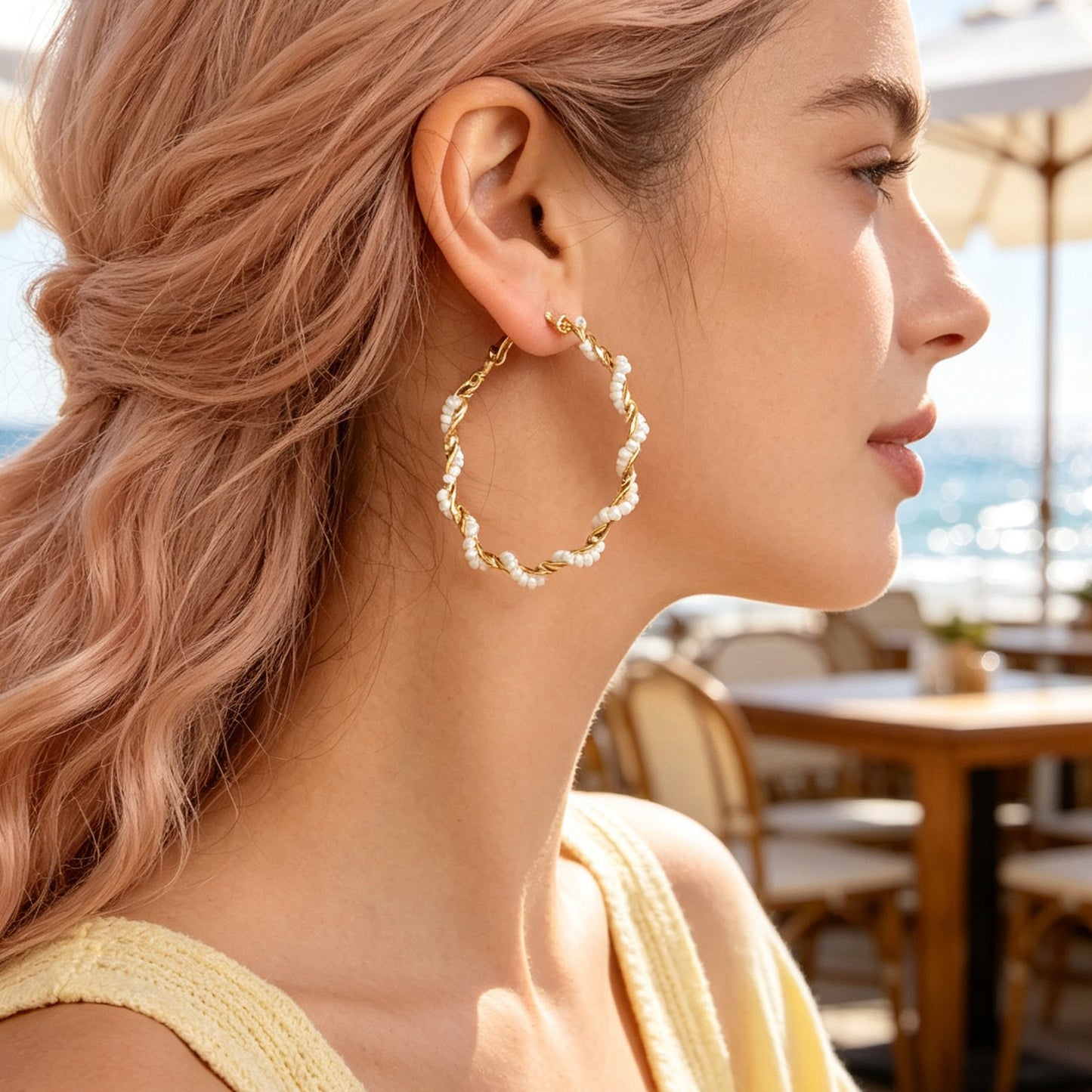 Bohemian Beaded Large Twist Circle Hoop Earrings Summer Beach Holiday Statement  Jewelry