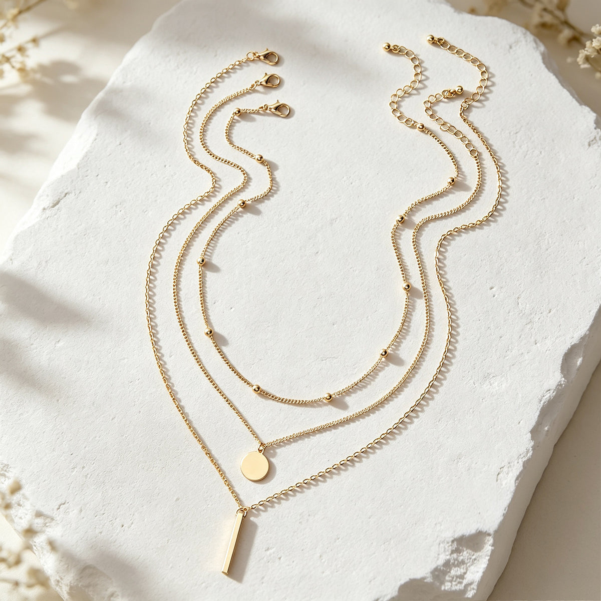 Minimalist Gold Silver Round Disc Bar Pendant Necklaces set Daily Party Jewelry