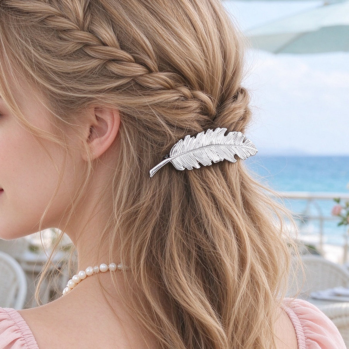 Graceful Gold Silver Leaf Feather Hair Clip Barrette Wedding Hair Accessories