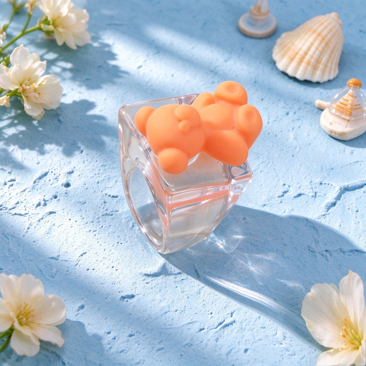 Cute Bear Cartoon Decor Clear Resin Chunky Finger Ring Y2k Cosplay Jewelry Gift