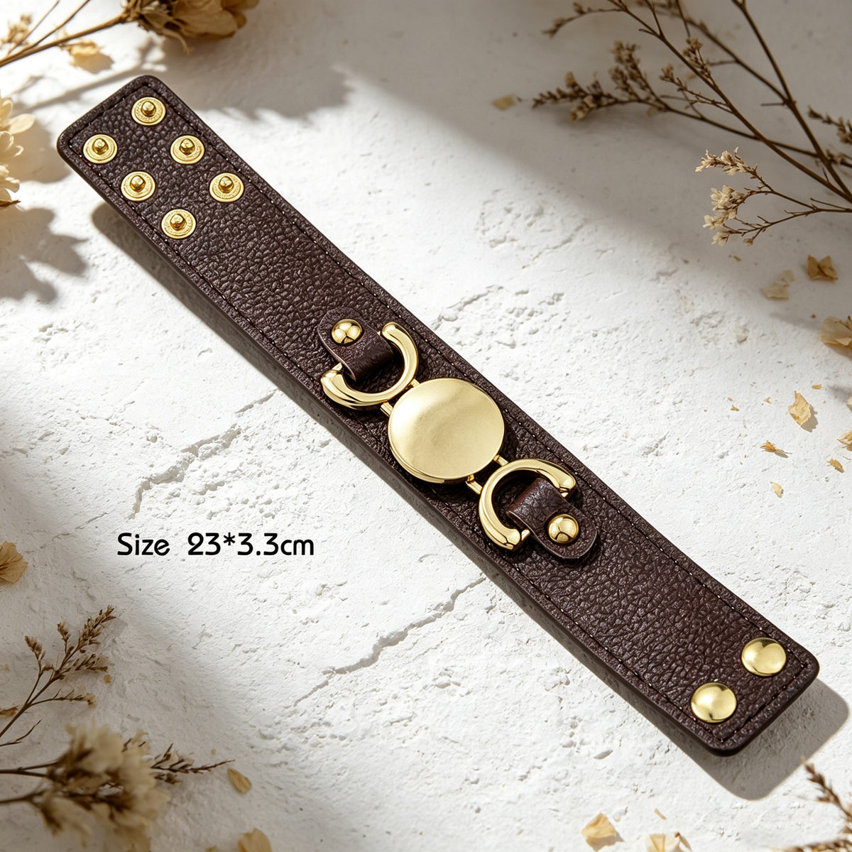 PU Leather Adjustable Wide Bracelet Punk Metal Round Geometric Wrist Accessories