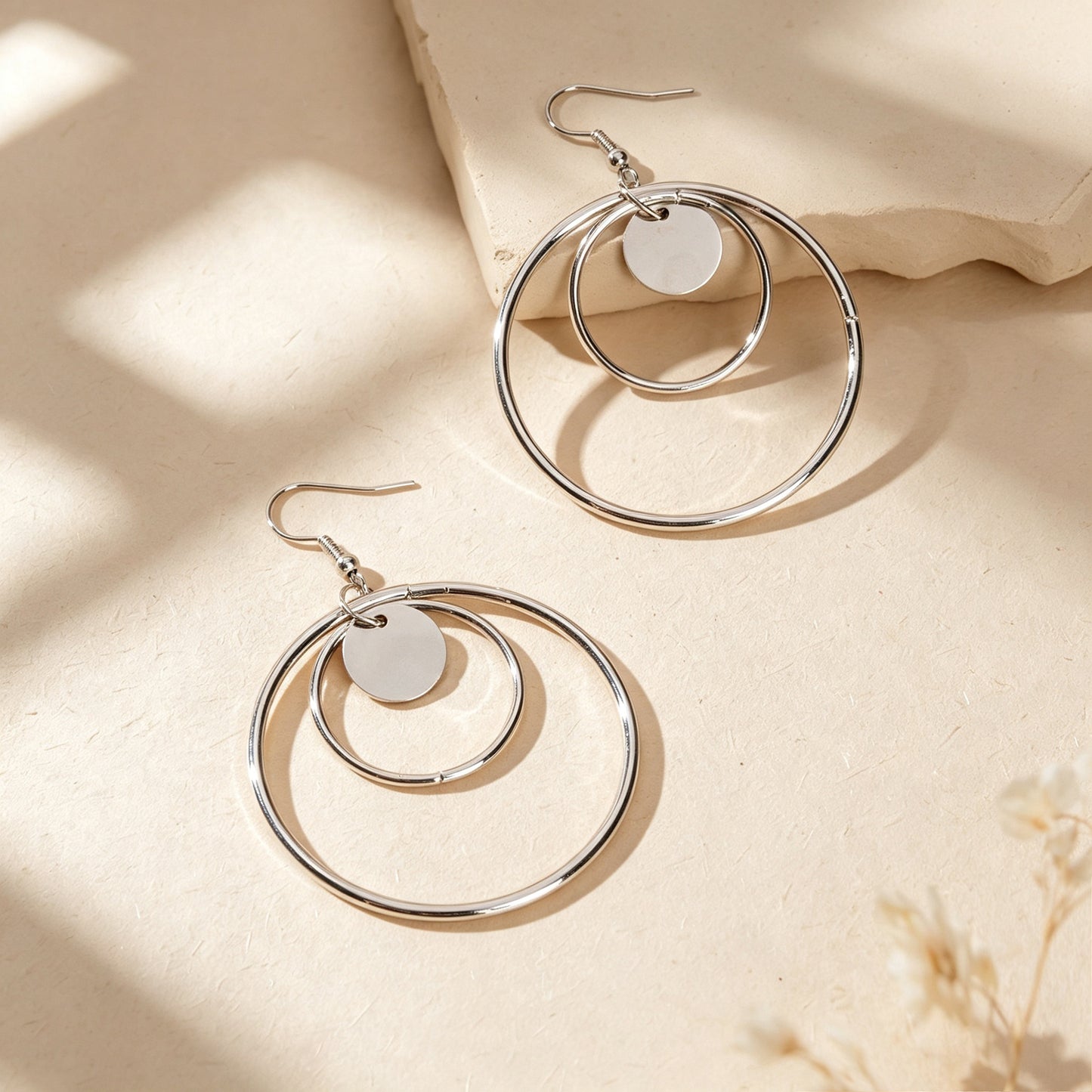 Modern Geometric Circle Dangle Earrings Minimalist Double Hoop Disc Design Daily Officework Jewelry