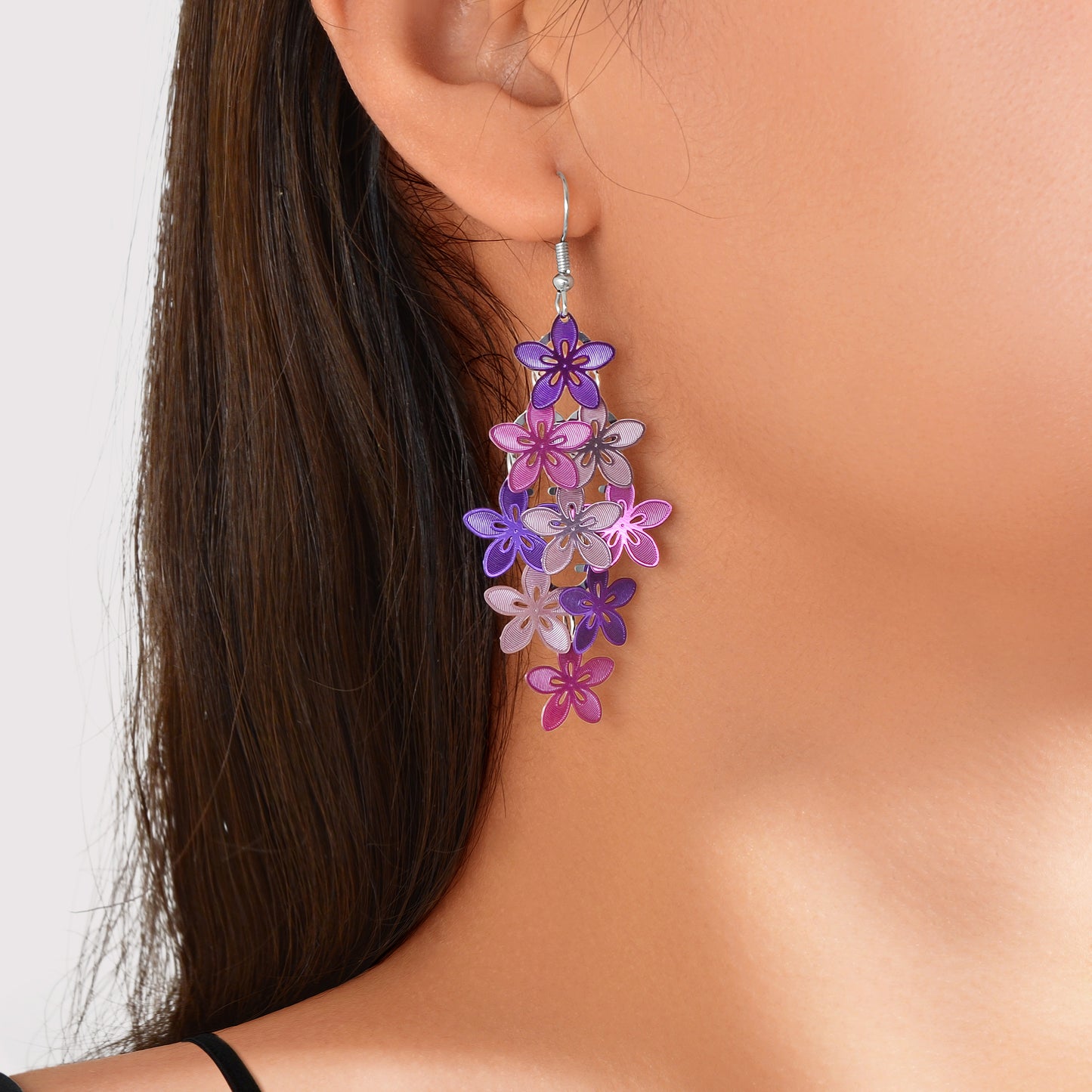 Fashion Colorful Multiple Layered Flower Dangle Chandelier Earrings Women Party Jewelry Accessories