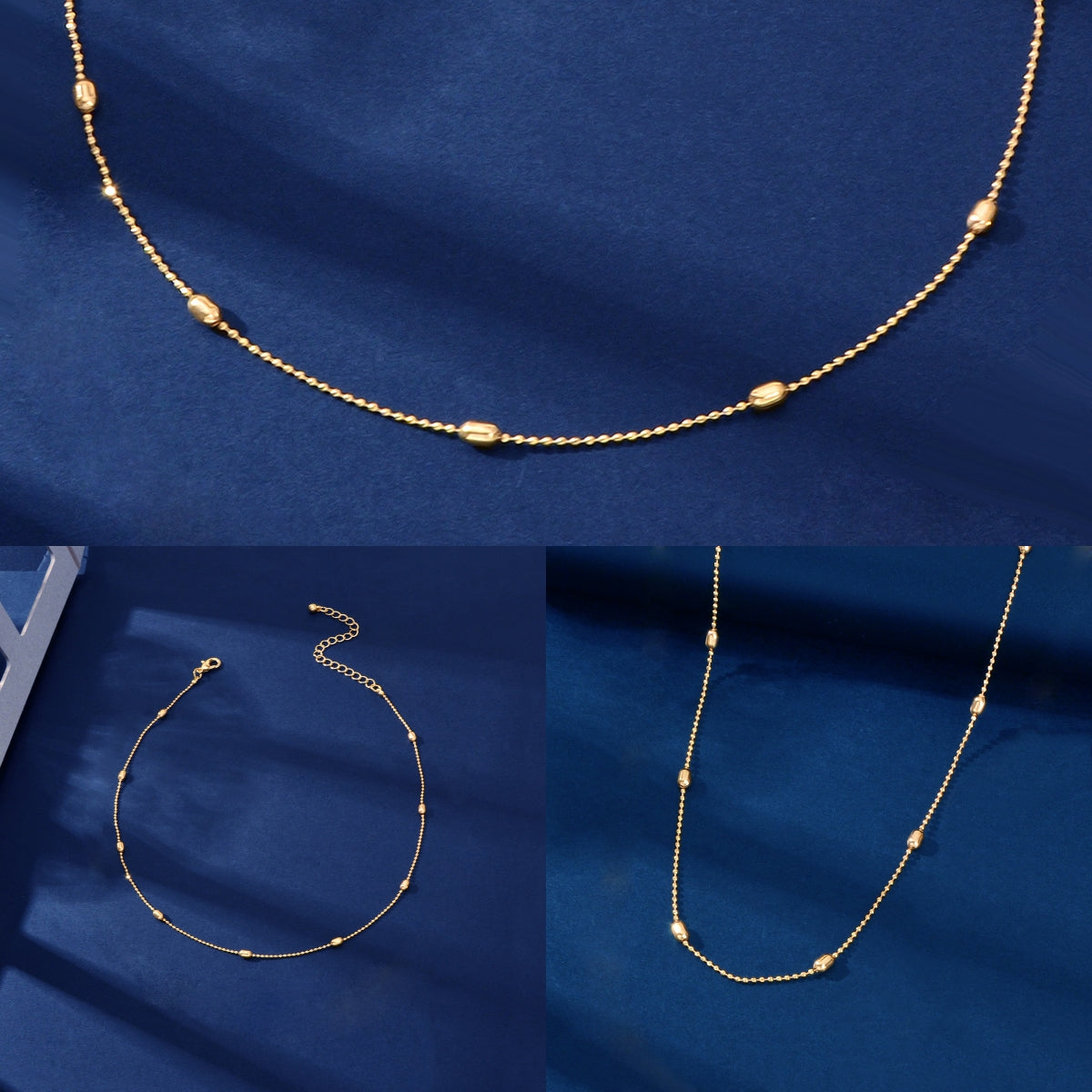 3 pcs Minimalist Jewelry Golden Beads Chain Collar Necklaces set Trendy Accessories