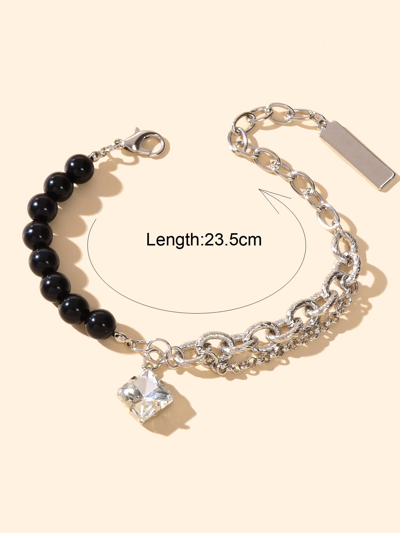 Designer Stylish Multiple Black Beads Silver Chain Square Acrylic Charm Bracelet