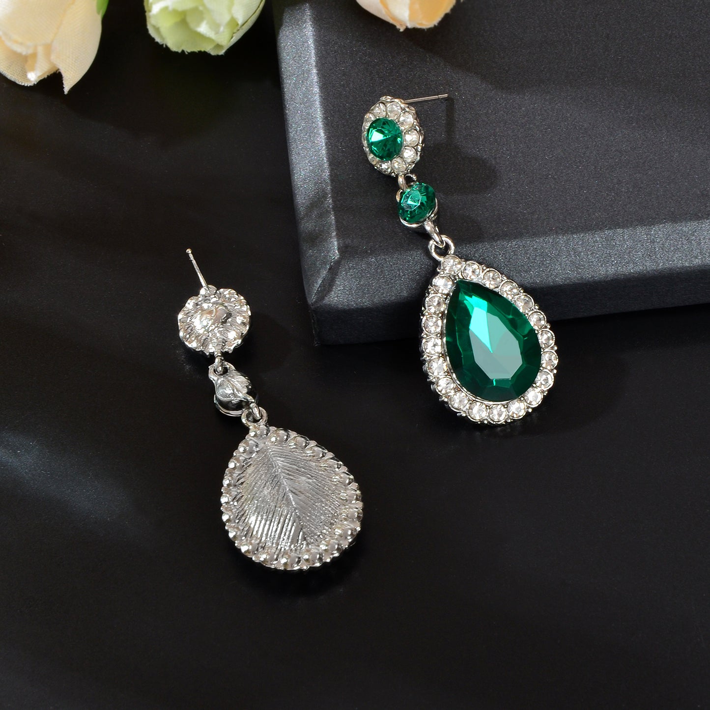 Gorgeous Acrylic Rhinestone Decor Water Drop Dangle Earrings Wedding Party Jewelry