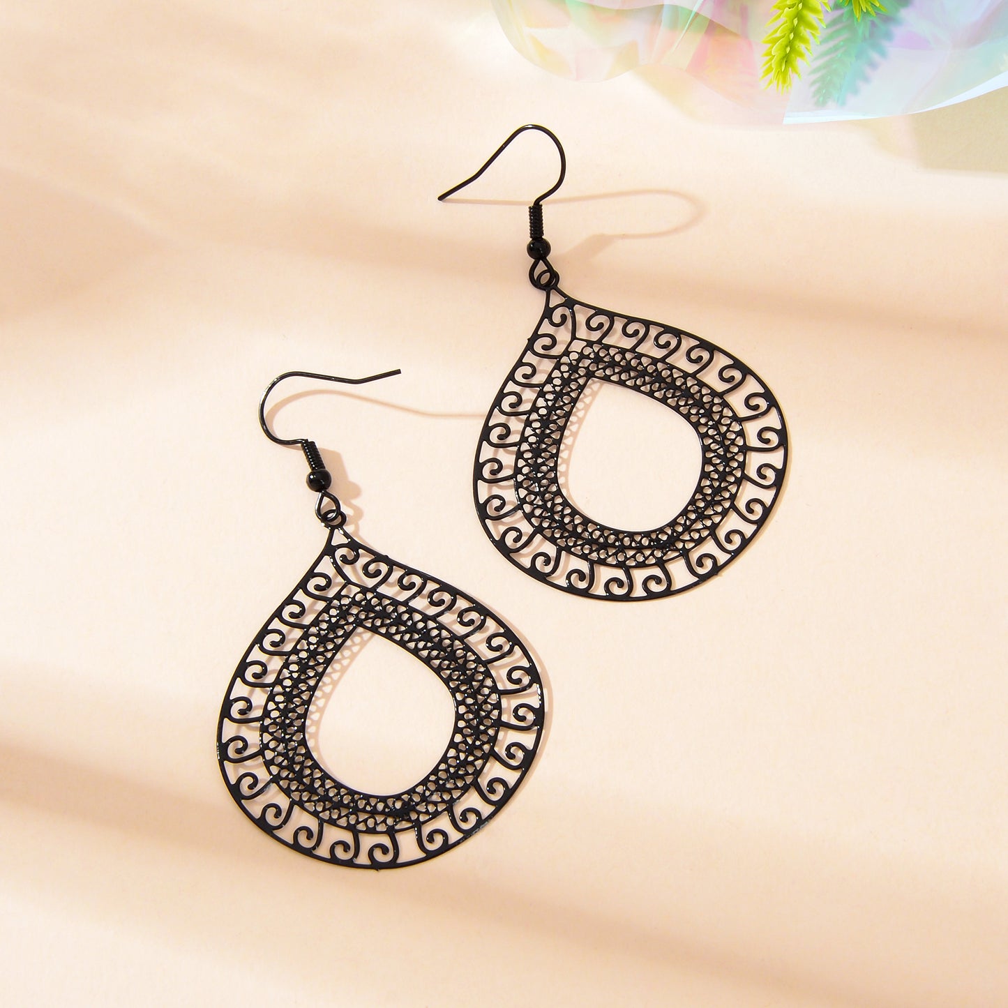 Elegant Black Hollow Geometric Water Drop Earrings Party Daily Holiday Jewelry