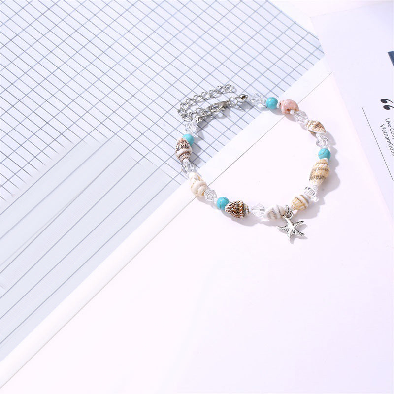 Boho Chic Handmade Shell Anklet Starfish Turquoise Bead Foot Chain Beach Jewelry
