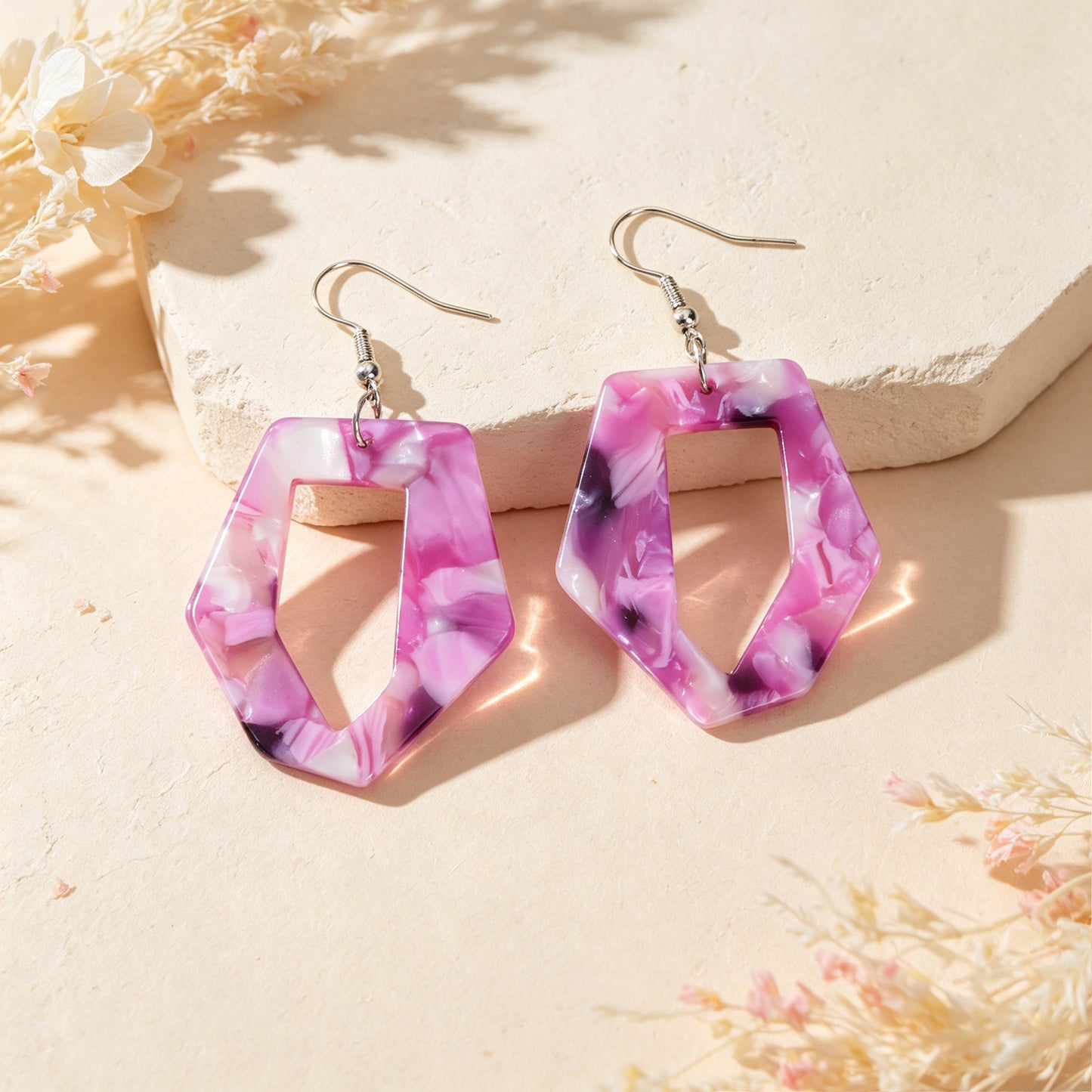 Irregular Geometric Shape Colorful Stone Vein Acrylic Earrings  Beach Vacation Pool Party Jewelry