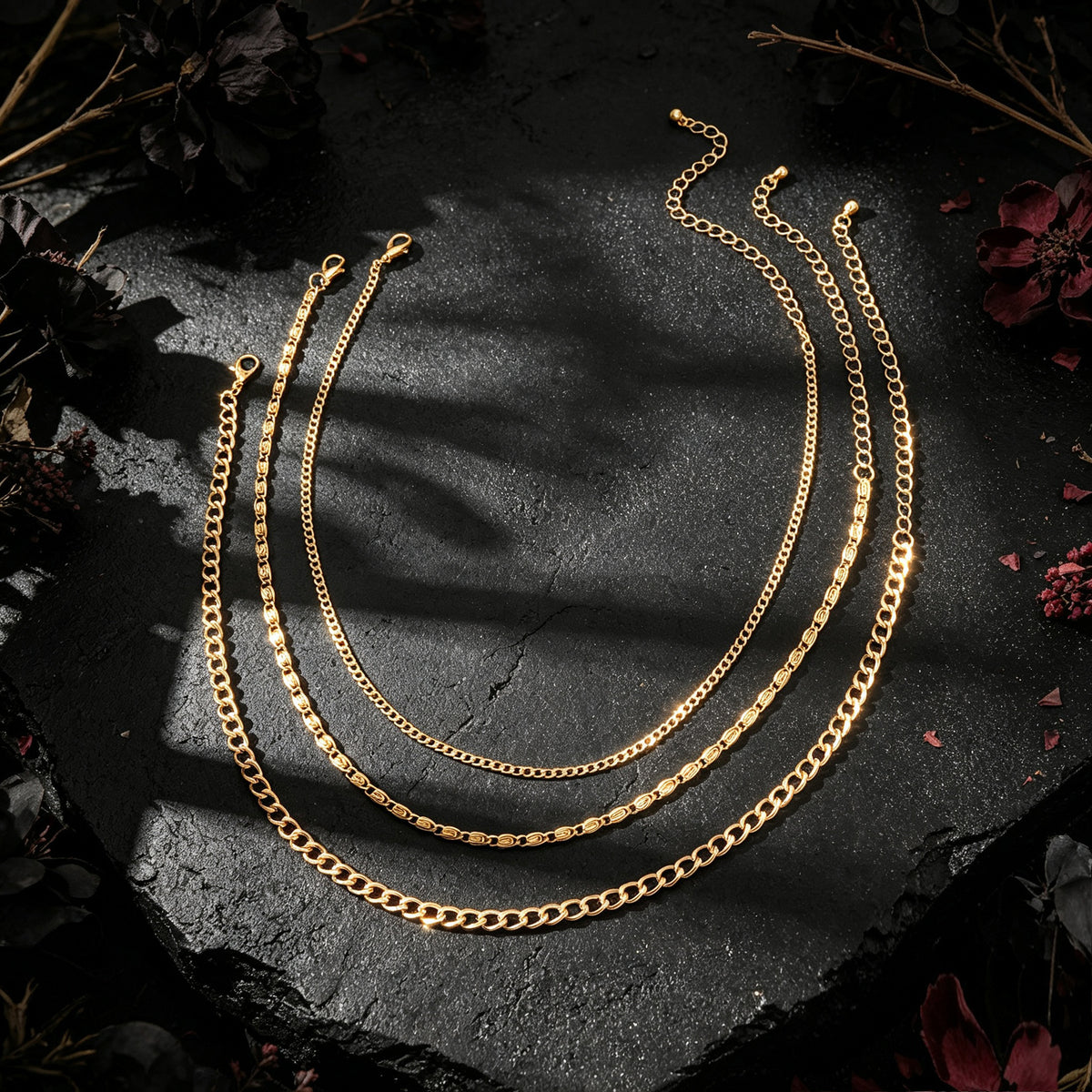 3pcs Layered Collar Necklaces Cuban Geometric Chain Simple Daily Party Jewellery