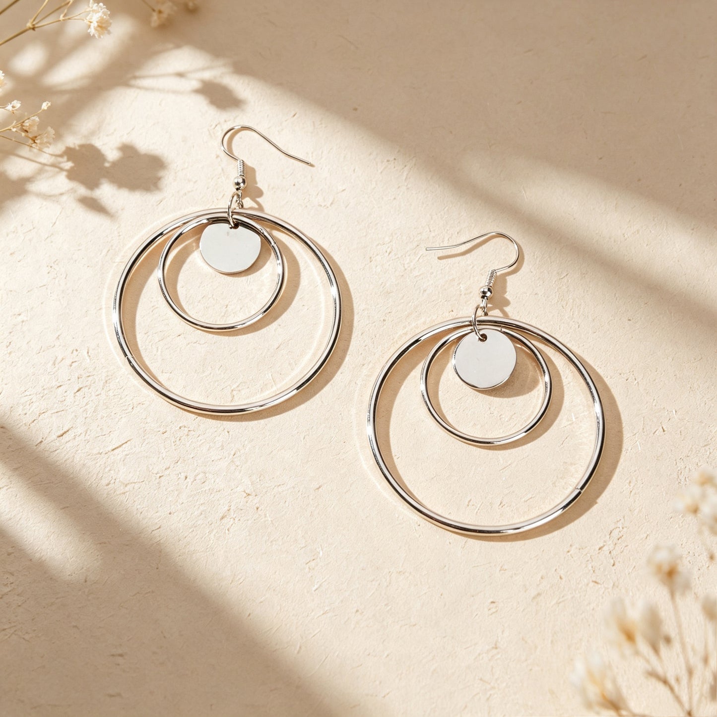 Modern Geometric Circle Dangle Earrings Minimalist Double Hoop Disc Design Daily Officework Jewelry