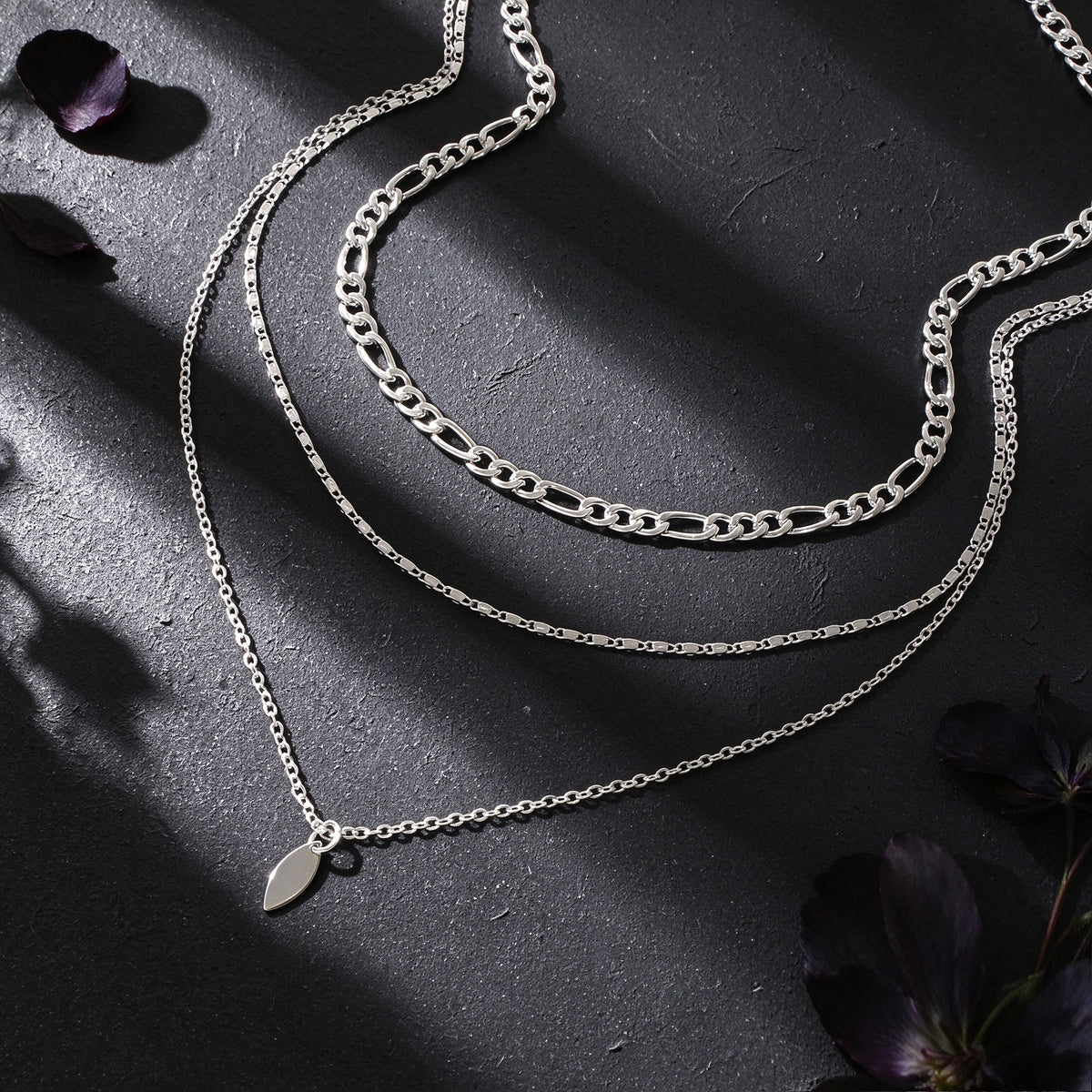 2PCS Gold Silver Layered Figaro Chain Leaf Pendant Necklace Dainty Jewelry gift