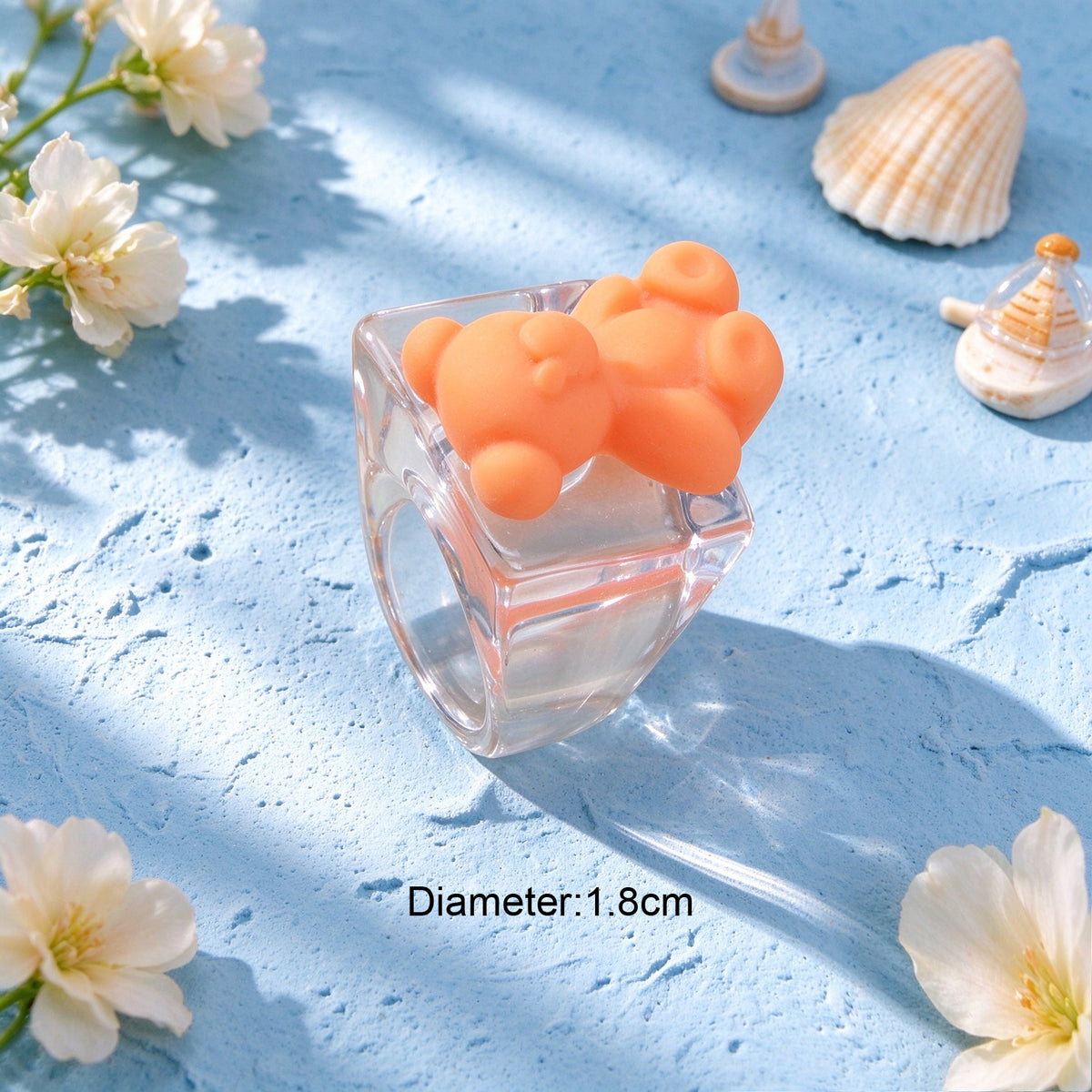Cute Bear Cartoon Decor Clear Resin Chunky Finger Ring Y2k Cosplay Jewelry Gift