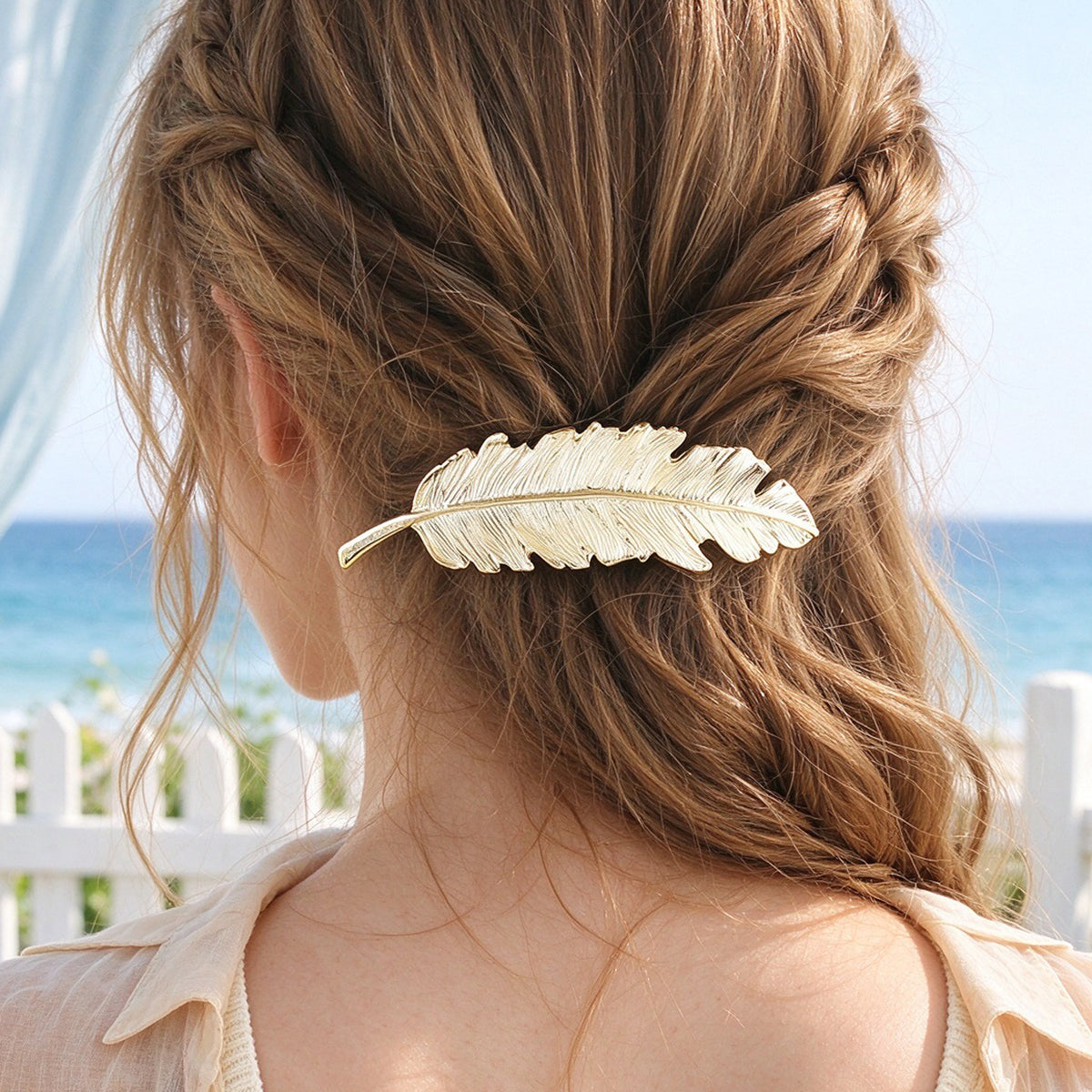 Graceful Gold Silver Leaf Feather Hair Clip Barrette Wedding Hair Accessories