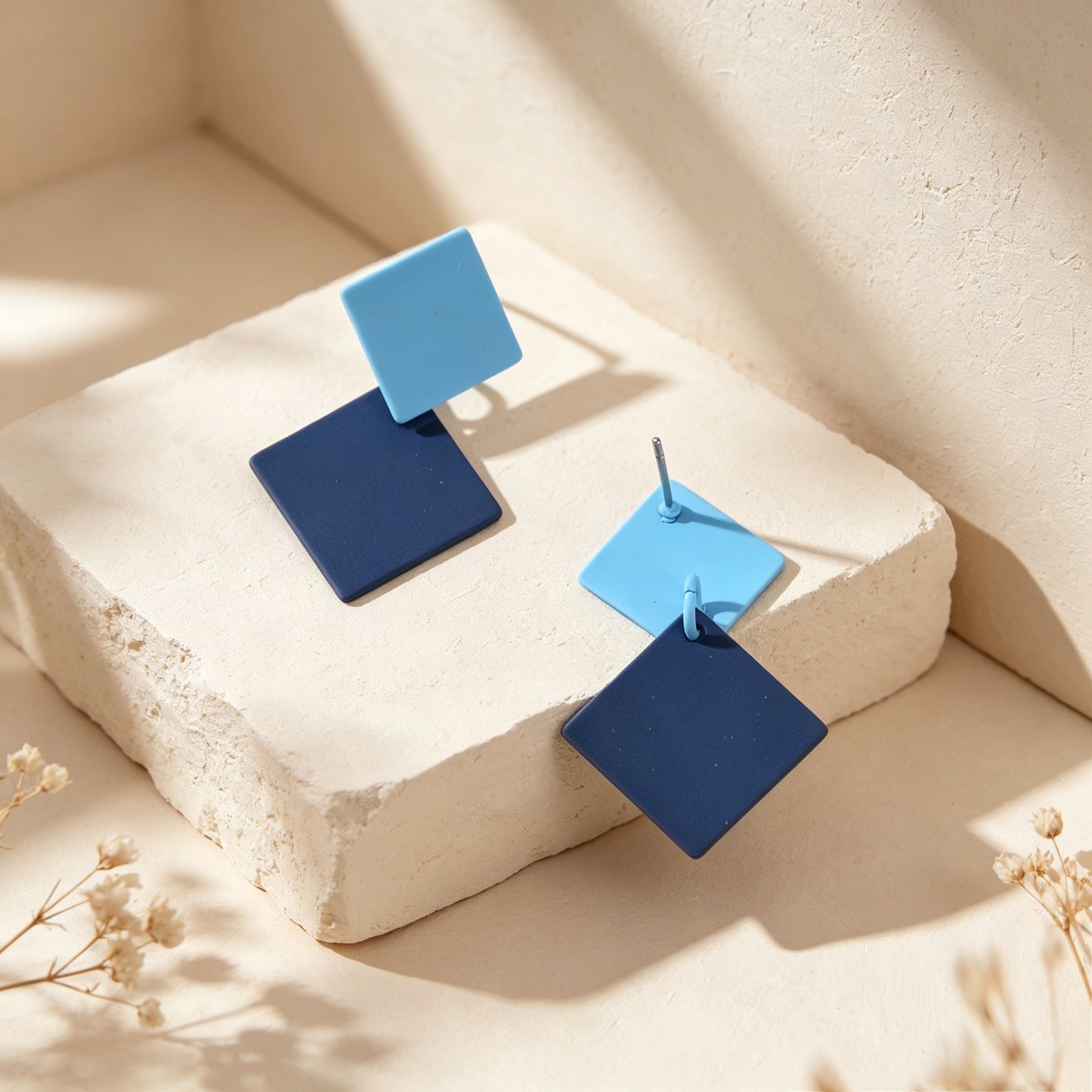 Retro Two Tone Geometric Square Stud Earrings Elegant Daily Party Jewelry Gift