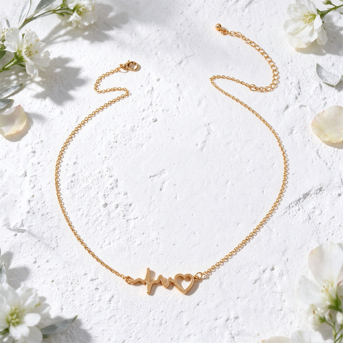 Gold Silver Heartbeat Pendant Necklace Sweet Love Symbol Jewellery Romantic Gift