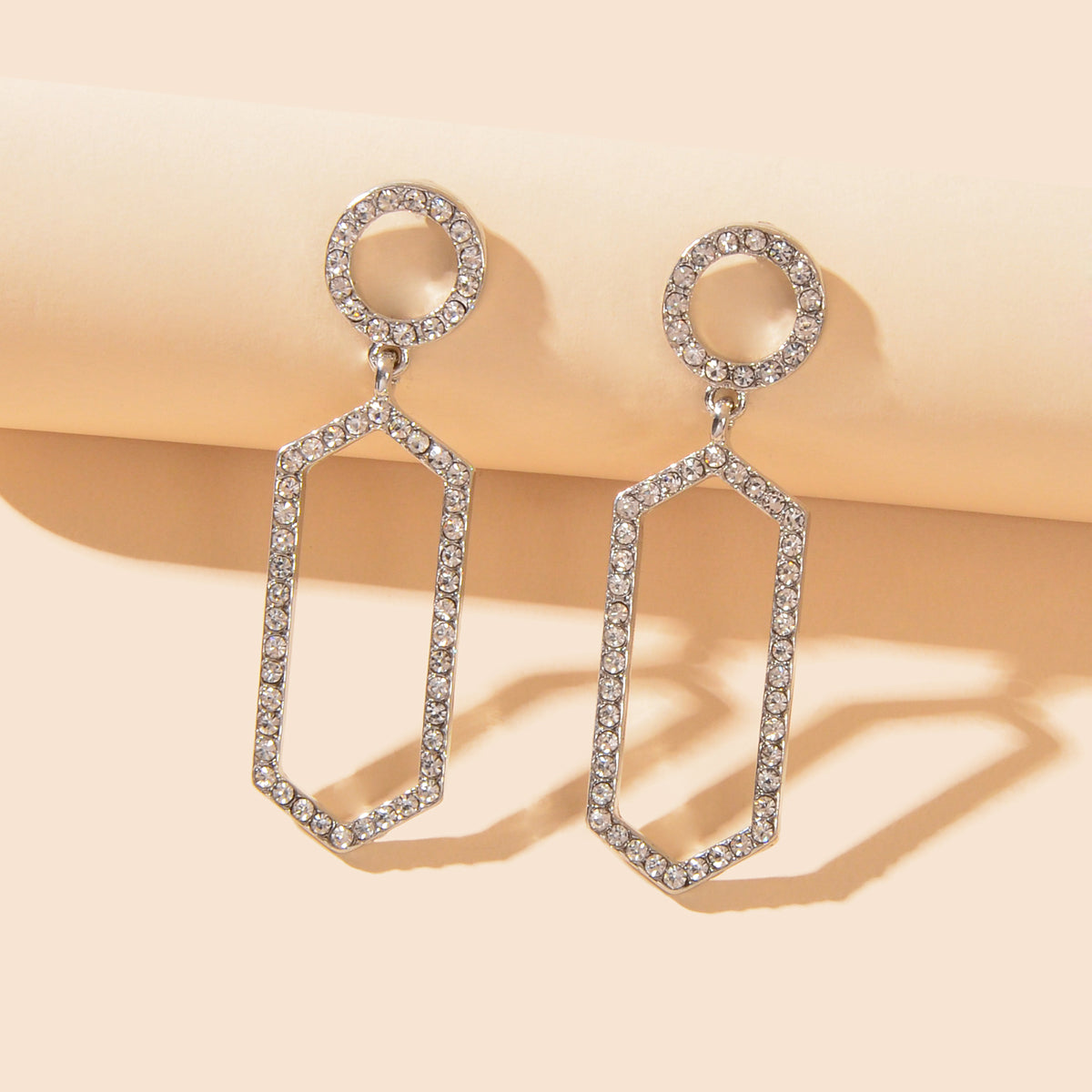 Luxurious Rhinestone Decor Geometric Dangle Earrings Good Quality Accessories