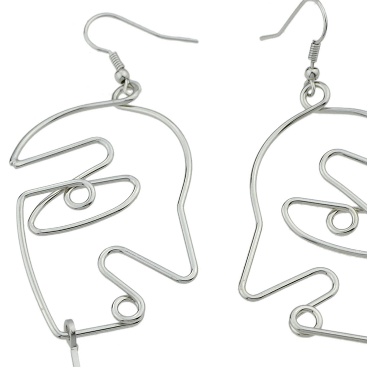 Abstract Art Gold Silver Metal Minimalist Hollow Weird Face Long Charm Earrings