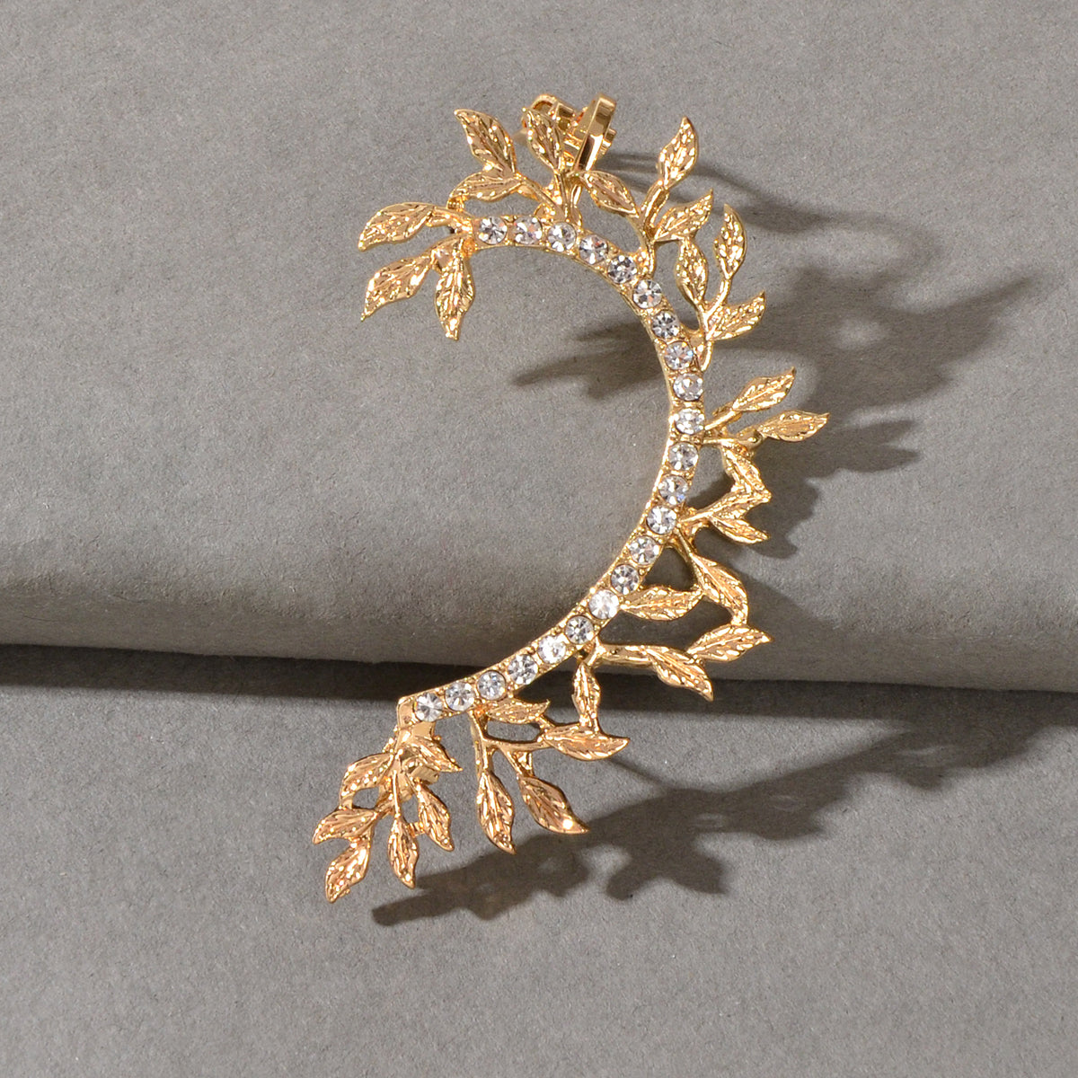 1 pc Rhinestone Decor Leaf Design Wrap Around Clip Earrings Cartilage Ear Cuff