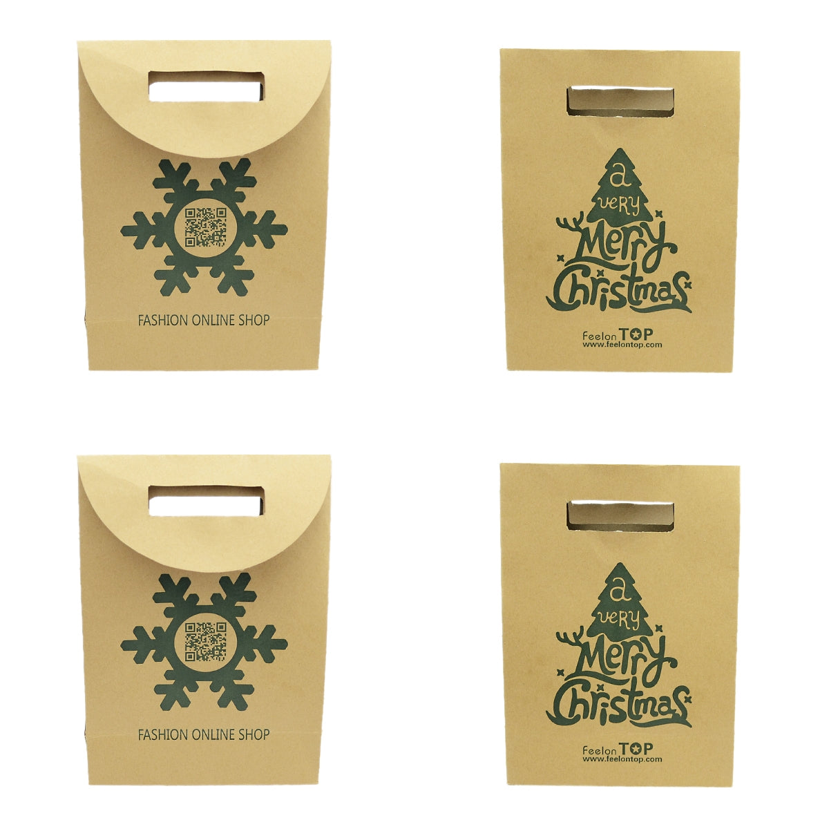 4 pc Merry Christmas Pattern Big Brown Paper Gift Bag Festival Party Favors Bags
