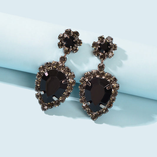 Luxurious Rhinestone Black Water Drop Dangle Earrings Wedding Prom Jewelry Gifts