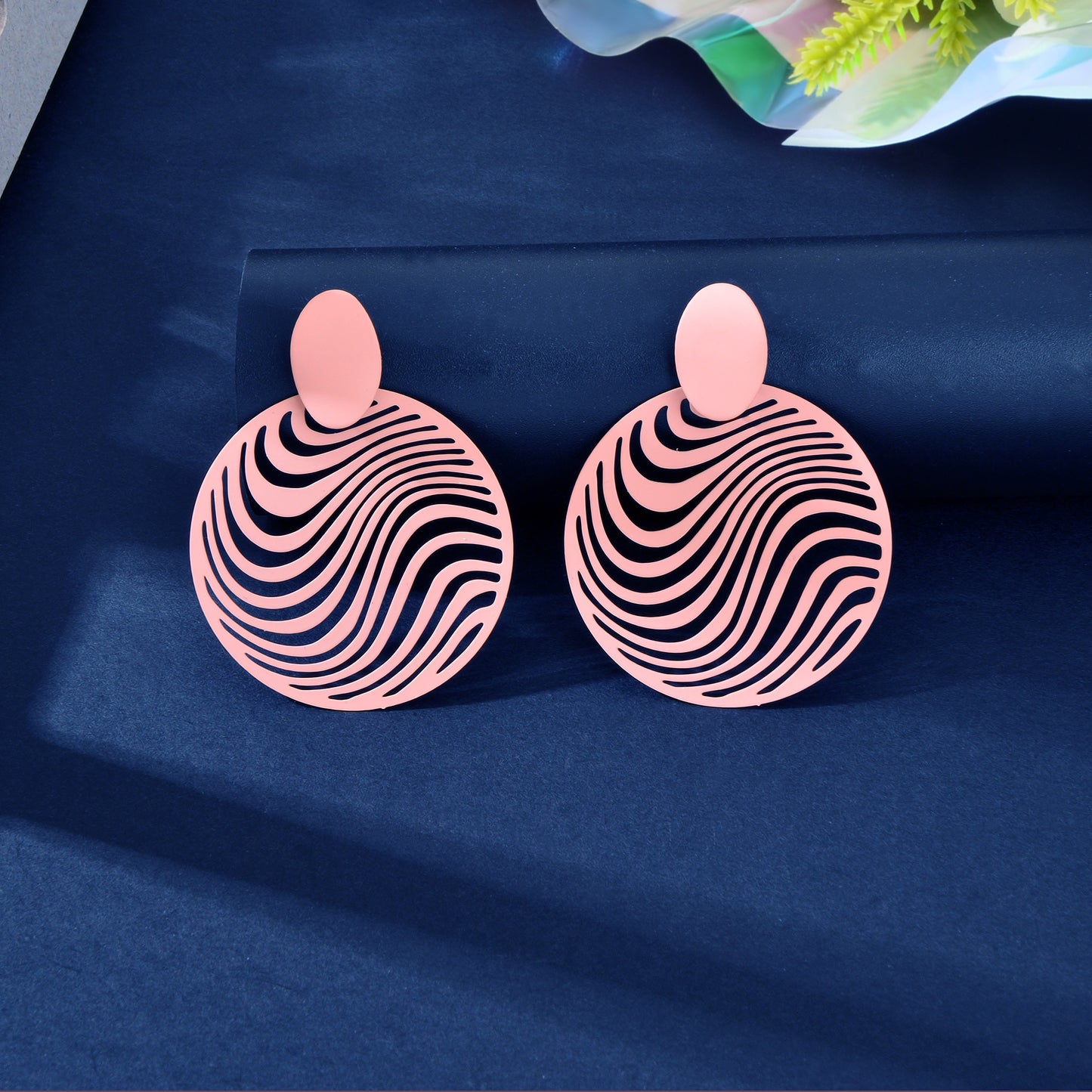 Pink Hollow Metal Round Geometric Dangle Earrings Holiday Party Social gatherings Jewelry