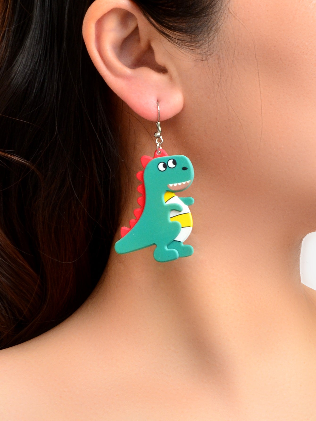 Lovely Cartoon Jewellery Design Green Acrylic Dinosaur Dangle Earrings for Women