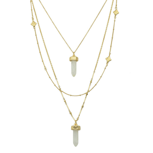Multi-layer Gold Chain White Bullet Point Pendant Necklace Boho Chic Jewellery
