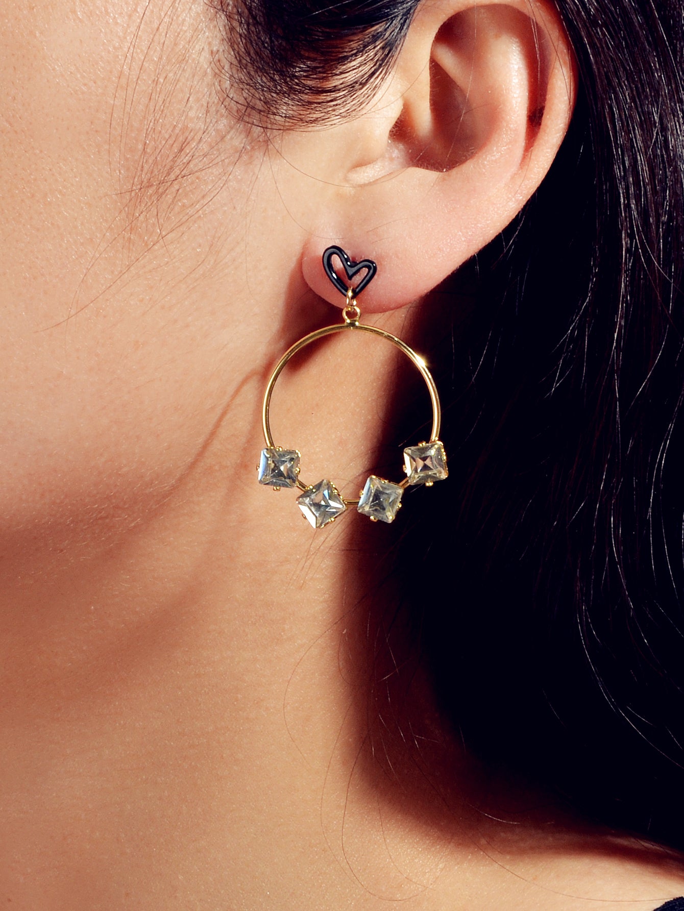 Trendy Simulated Diamond Love Heart Circle Dangle Earrings Nice Collection Gift