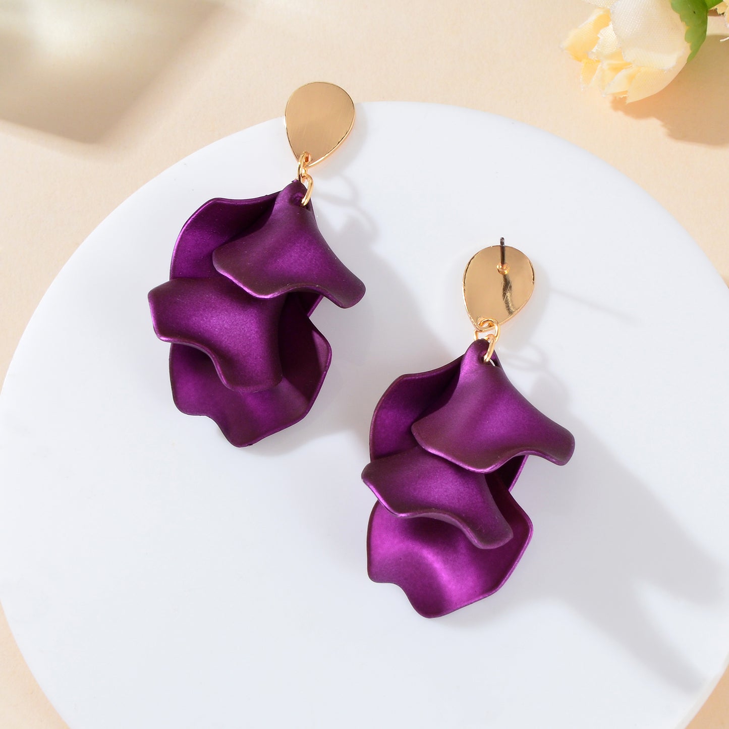 1pair Elegant Flower Petal Dangle Earrings for Women Daily Dating Party Jewelry