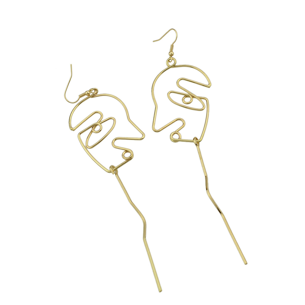 Abstract Art Gold Silver Metal Minimalist Hollow Weird Face Long Charm Earrings