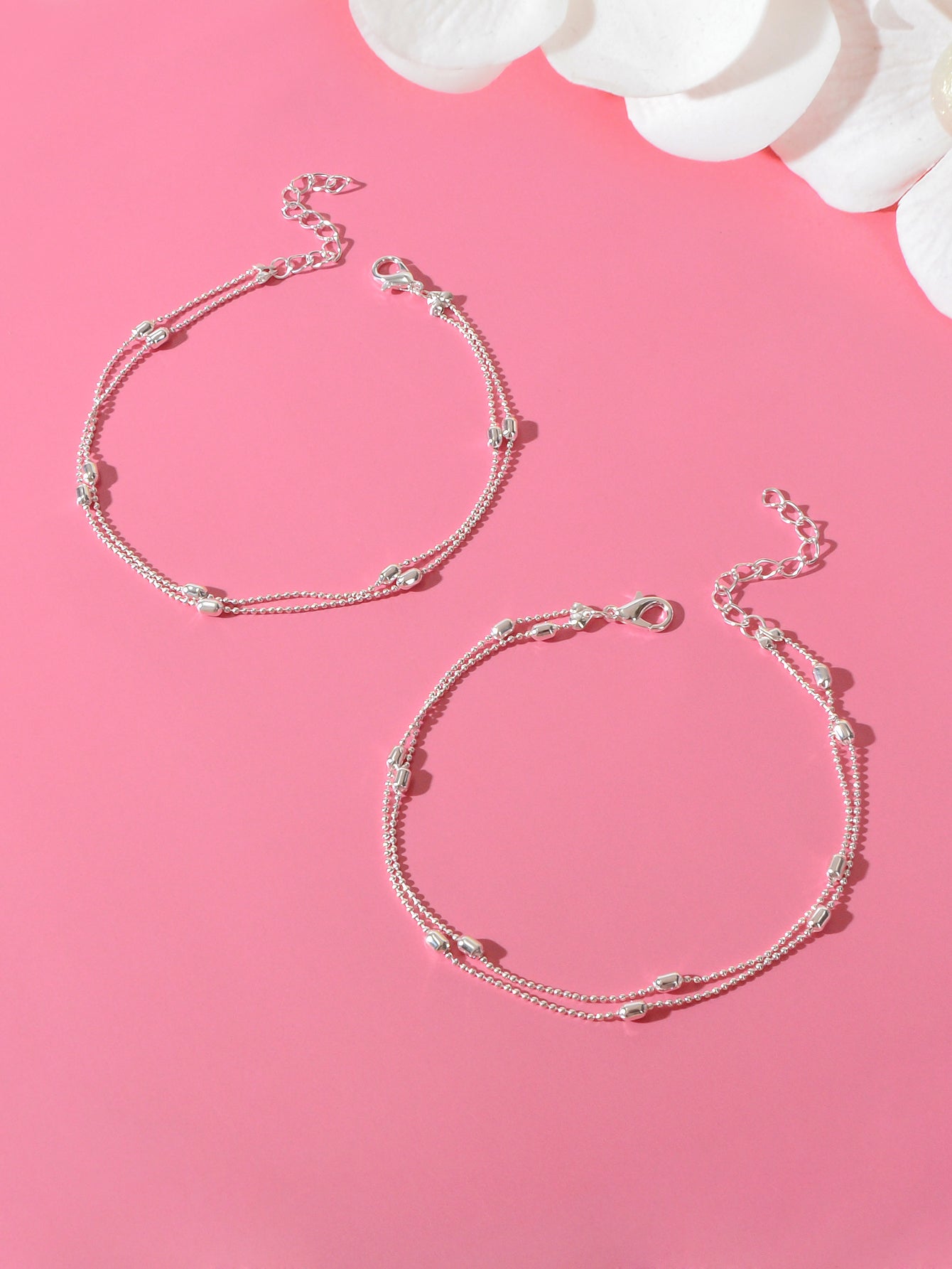 2pcs Double layer Chain Beach Anklets Valentine's Matching Couple Best Friends